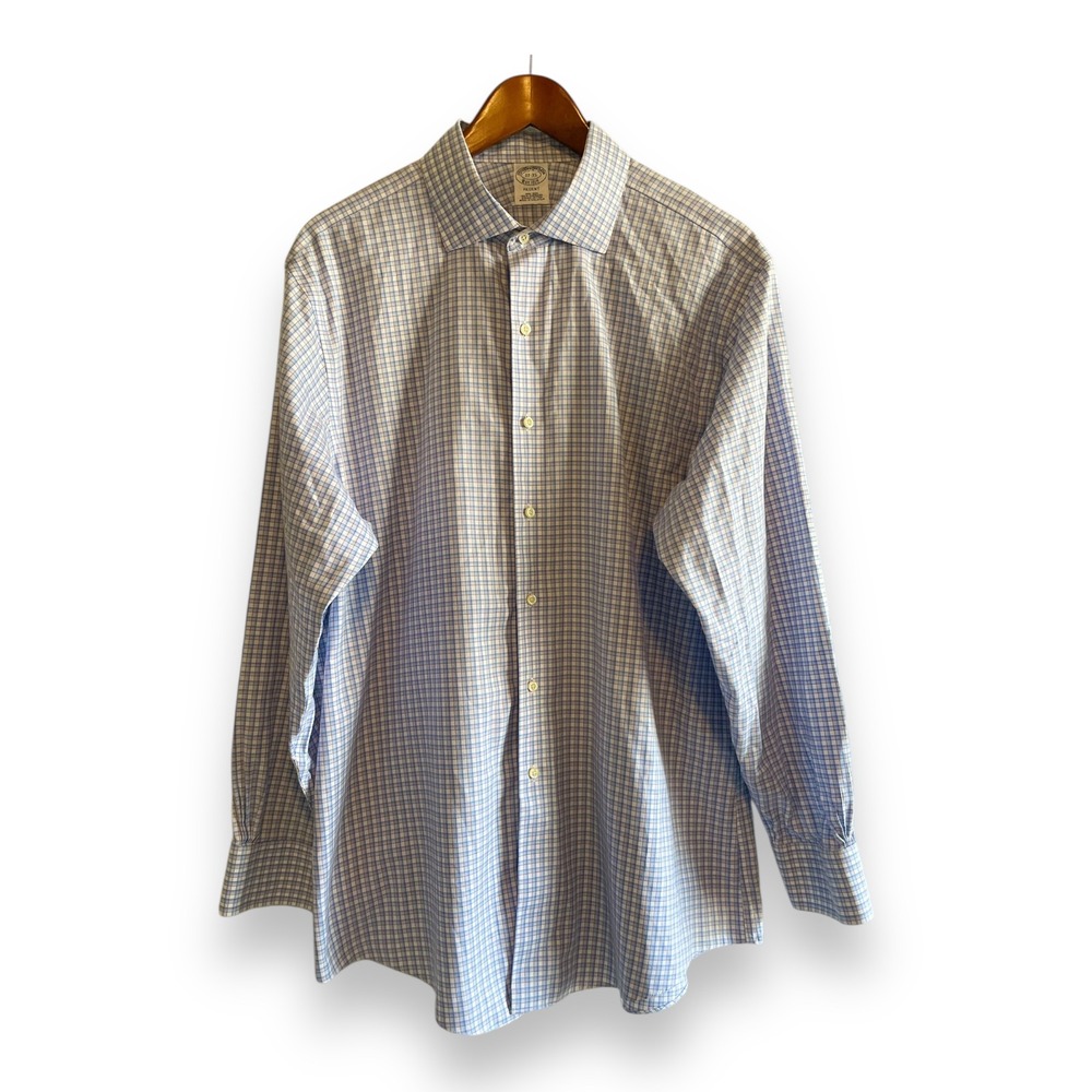 Brooks Brothers Regent Dress Shirt Mens 17-35 Blue Check Supima Cotton Non-Iron
